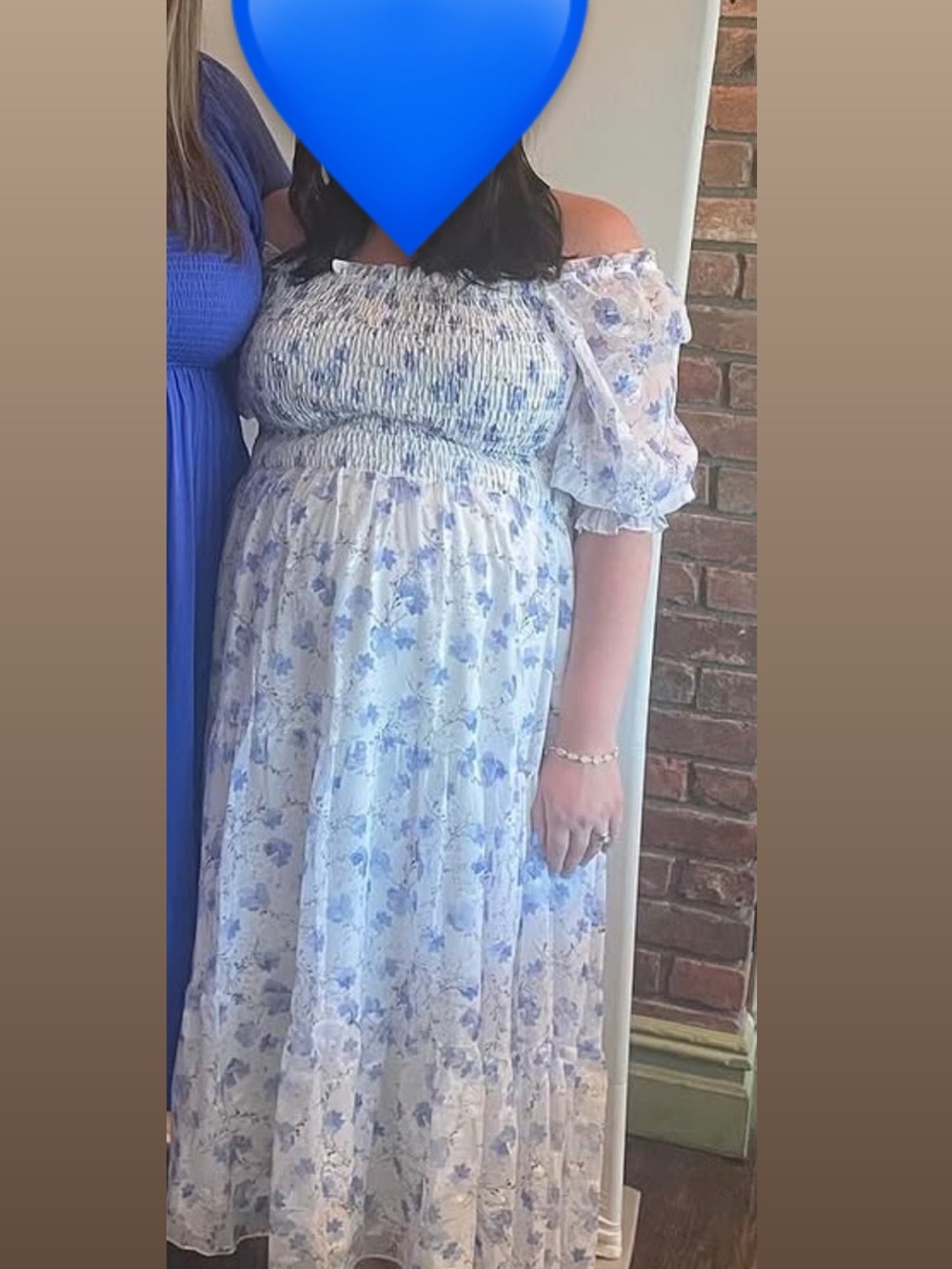 Baltic Born White Midi Dress with Blue Floral Print Baby Shower Bump Friendly - Picture 3 of 3